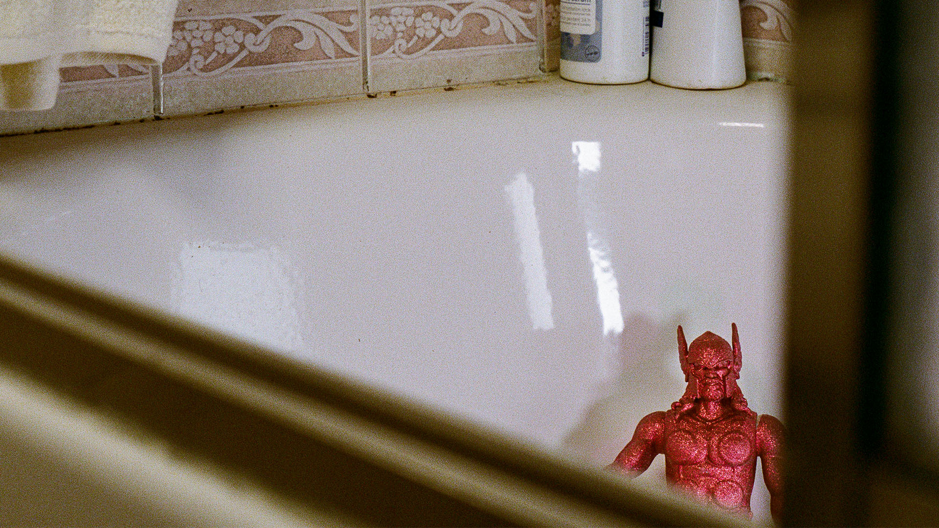 Action figure in laundry.